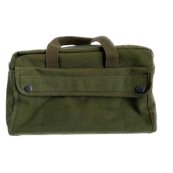 Aritzia Duffle Tote Bag Small Army Green Cotton Canvas Front & Back Pockets - Picture 3 of 8